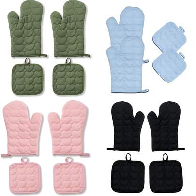 4pcs Set Of Long, Short, Duck Mouth Oven Mitts And Pot Holders, High Heat Resistant Up To 500°F Extra Thick Kitchen Oven Gloves