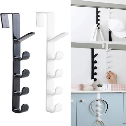 2 Pieces Adjustable Over Door Hanger Organizer, Stylish Door Hooks, Wall Mounted Utility Hooks, Plastic, Versatile Coat Organizer, Easy To Install Plastic Storage Hooks For Clothes, Bags And Accessories
