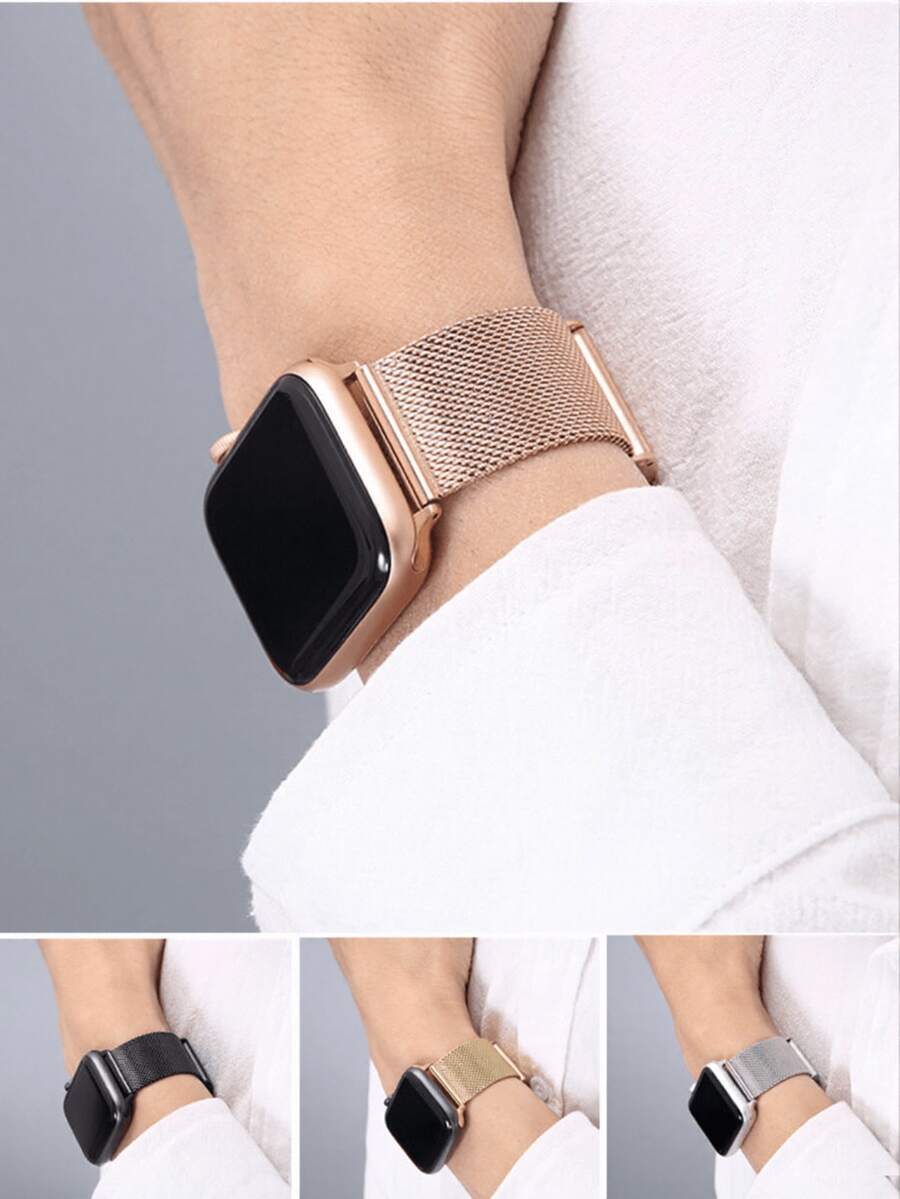 1条米兰尼斯表带，兼容表带38mm/40mm/41mm/42mm/44mm/45mm/46mm/49mm，金属不锈钢表链，兼容 Ultra/Series 11/10/9/8/7/6/5/4/3/2/1SE，男女通用闪亮商务智能手表表带，时尚磁扣表带配件，兼容表带，高级优雅替换腕带，生日圣诞节完美礼物，适合办公室晚宴等场合
