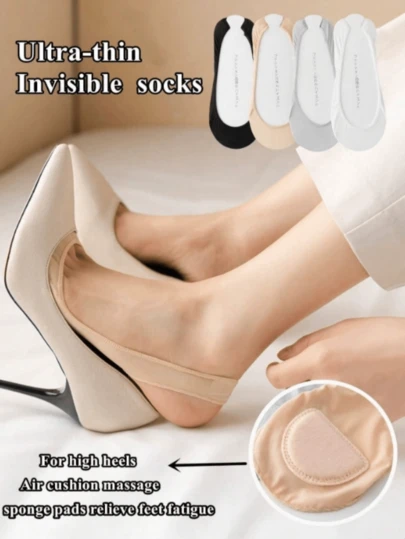 1/4 双隐形袜，适合搭配高跟鞋，超薄隐形袜，防滑设计，女士春夏款
