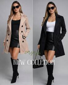 Women's Elegant Overcoat With Buttons – New Winter Collection, Stylish And Chic For Everyday Wear, Outings, Parties, And The Office. - 黑色 - 查看 2