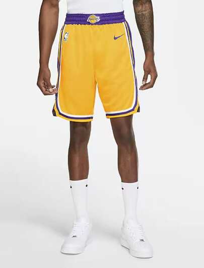  Nike Swingman NBA Icon Edition Team Limited Edition Midfielder SW Fan Version Lakers Basketball Shorts Men's Yellow