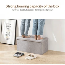 1 Taburete de almacenamiento plegable multifuncional de lino, taburete de sofá, taburete de almacenamiento, caja de almacenamiento, caja organizadora, taburete para cambiarse los zapatos para adultos para sentarse, uso flexible en el hogar. - Beis - Ver 3