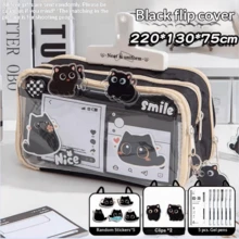 33件套13层可爱猫咪文具盒 - 高品质ins风 - 小黑猫文具套装。可爱小黑猫铅笔盒,多层设计,附赠贴纸、钥匙扣和胸针。女生文具套装,大容量透明铅笔盒,开学礼物 - 黑色1 - 查看 12