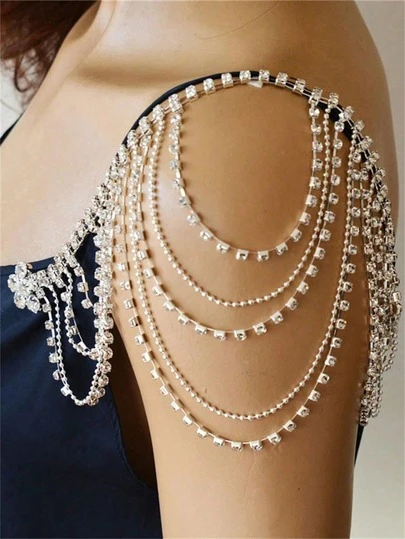 Bohemian Fashion Multi-Layer Tassel Crystal Shoulder Chain, Bridal Wedding Dress Jewelry Accessory For Women