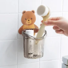 1 Piece Cute Bear Shaped Self-Adhesive Wall Mounted Plastic Toothpaste Holder,Bathroom Bear Hug Toothbrush Cup,Toothpaste Storage Rack,Bathroom Wall Mounted Drainage Bear Storage Cups Children's Toothbrush Holder Set,Bathroom Storage Organizer,Suitable For Toothbrush, Toothpaste, Razors, Combs, Brushes, Bathroom, Shower, Plastic Self-Adhesive Wall Mounted Electric Toothbrush Holder - Multicolor - View 3