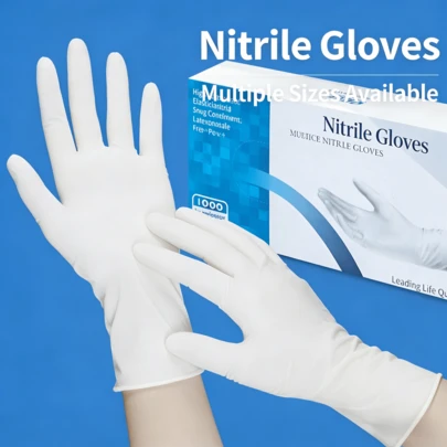 100 pezzi Guanti monouso in nitrile bianchi, senza lattice, impermeabili, per pulizie domestiche, cucina, arte di unghie, tatuaggi, riparazioni auto, taglie S/M/L/XL