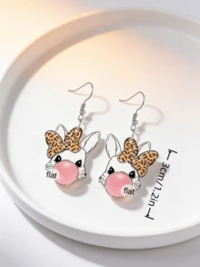 1 pereche cercei acrilici fermecători cu model de iepure care suflează bule, design interesant cu pandantiv cu fundă și imprimeu leopard, cadou ideal pentru femei și fete, potriviți pentru sărbătorile de Paște și festivitățile de primăvară, ținute de zi cu zi și de sărbători - Iepurașul cu bule - Vizualizare 8