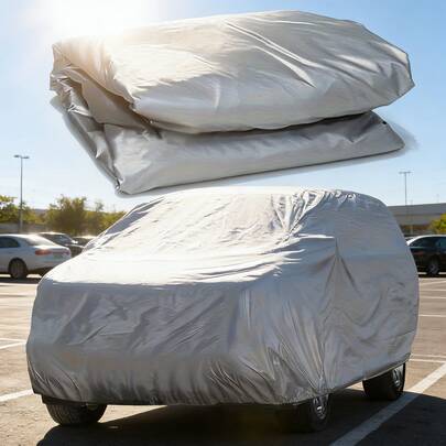 Funda universal para automóvil - Material PEVA resistente al sol, a los rayos UV, impermeable, a prueba de polvo y resistente al calor, disponible en 8 tamaños, protección para todo el año, a prueba de polvo, apariencia plateada, accesorios para automóvil, Funda para automóvil | Funda para automóvil de moda