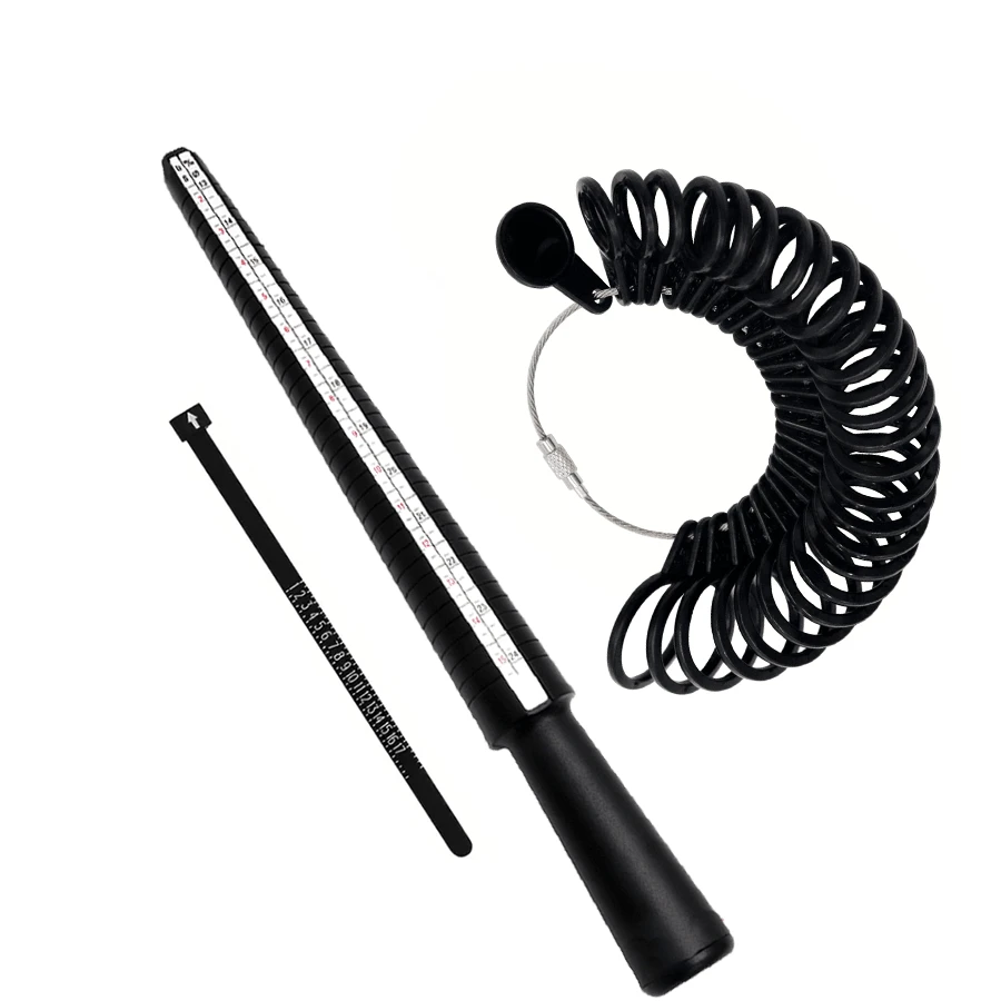 KLONKEE 3件套美规/港规戒指尺寸测量工具套装,包括塑料戒指尺寸测量棒、戒指尺寸测量杆和戒指手指尺寸测量规,适用于珠宝制作 - 黑色 - 查看 1
