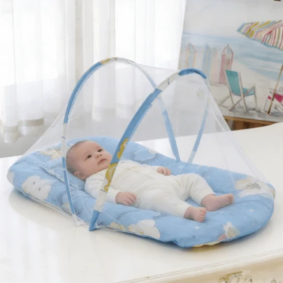 1pc Mosquitero Portátil Plegable - Sin Montaje Requerido, Mosquitero Ligero Adecuado para Uso en Exteriores, Viajes, Camping y Cama - Fácil de Instalar, Ventilación y Protección. Mosquitero Plegable para Niños Sin Instalación, Portátil y Protección Contra Picaduras - Esencial Para Viajes. Mosquitero plegable para bebés sin instalación, cama mosquitera portátil para bebés, con un diseño de dibujos animados suave y transpirable. Mosquitero Anticaídas para Bebé | Plegable, No Requiere Montaje, Material de Fibra, Color Azul Rosa. Mosquitero para bebé diseñado para evitar caídas, específicamente para recién nacidos, plegable y no requiere instalación.