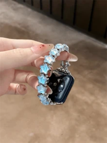 Compatible With Apple Watch Dreamy Star Elastic Bracelet Strap For Ultra/SE 2/SE 1/Series 11/10/9/8/7/6/5/4/3/2/1, 38/40/41/42/44/45/46/49mm - Blue Silver - View 2