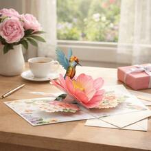 蜂鸟花卉贺卡 手工贺卡 附信封 生日祝福折叠贺卡 - 多色 - 查看 2