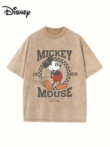 Disney Mickey Mouse Summer T-Shirt, Distressed Effect, One-Piece Design, Pure Cotton Fabric, Comfortable And Breathable, Worn By Disney Lovers And Couples In Disney Parks; A High-Quality Fashion Brand, It's The Ideal Surprise Gift For Family And Friends. - 咖啡棕 - 查看 1