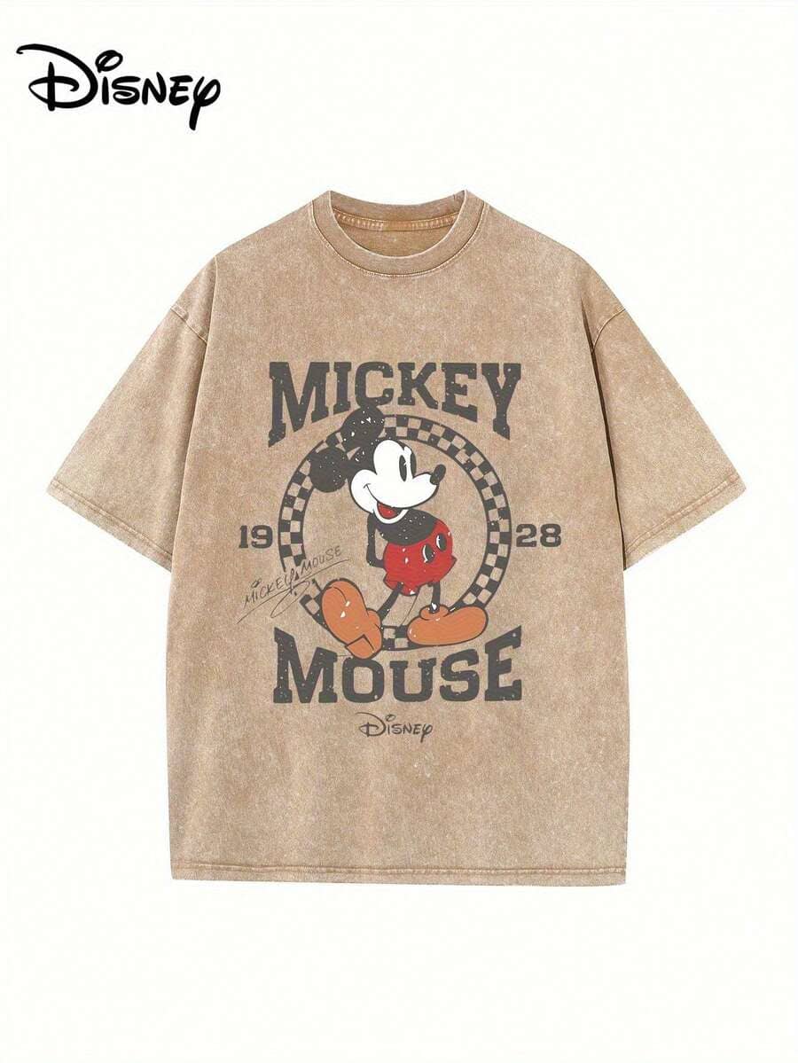 Disney Mickey Mouse Summer T-Shirt, Distressed Effect, One-Piece Design, Pure Cotton Fabric, Comfortable And Breathable, Worn By Disney Lovers And Couples In Disney Parks; A High-Quality Fashion Brand, It's The Ideal Surprise Gift For Family And Friends. - 咖啡棕 - 查看 1