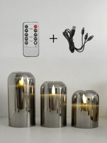 3PCS Rechargeable Flameless Candle Lights, Dancing Flickering, Battery Powered (Batteries Included), With Remote Control, Suitable For Home Decor, Wedding, Holiday, Party, Table Centerpiece, Gift - Grey - View 12
