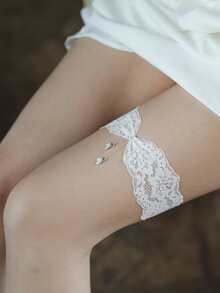 1 pieza Liguero de novia ajustable con encaje, accesorio para ceremonia de boda y fiesta (se ajusta a una circunferencia de muslo de 38-50cm) - Blanco - Ver 8