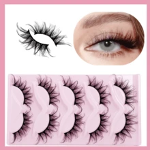 Magiska charmiga lösögonfransar, 5 par, trendig böjd älvögonsmink, förhöj din look, perfekt för vardagsbruk och speciella tillfällen - Svart - Visa 7