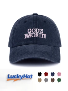DAZY 1 pieza Gorra de béisbol vintage lavada unisex - Texto bordado "Favorito de Dios" - Múltiples colores vintage disponibles - Gorra de papá ajustable y desgastada de manera discreta, adecuada para uso diario casual - A - Ver 16