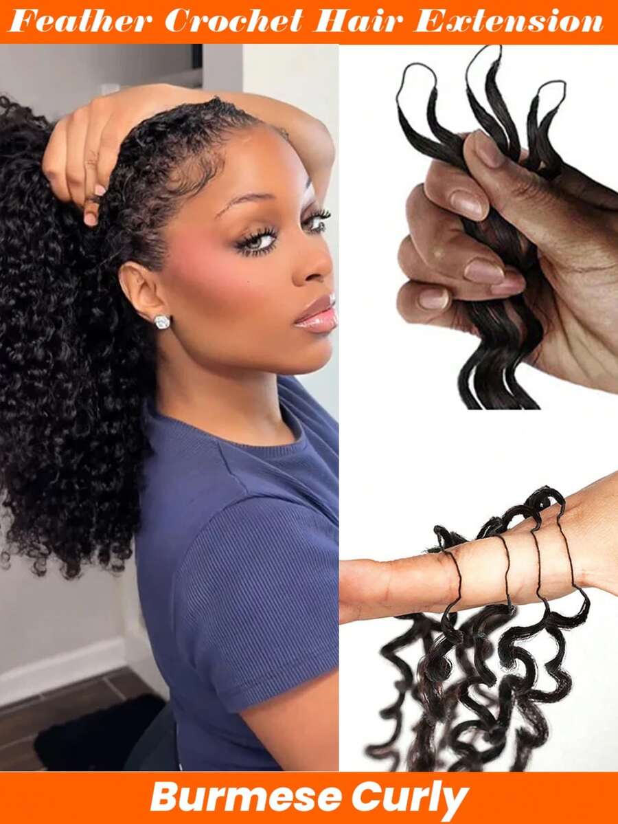 Tóc giả móc sợi xoăn kiểu Miến Điện, tóc thật Remy cao cấp, không đường nối, vô hình, 50g/150g/250g/350g, tóc nối móc sợi Miracle Knots dành cho tóc mỏng của phụ nữ, đã được tạo sẵn vòng móc. - Natural Black - Xem 1