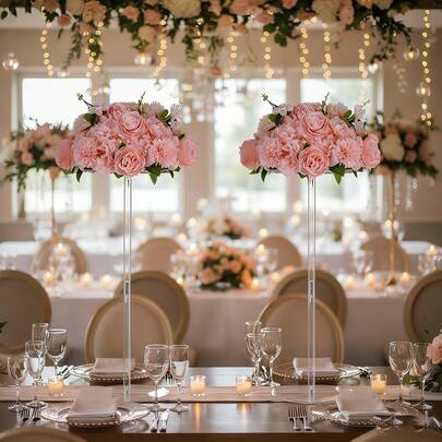 Akrylkristallvasstativ, elegant mittpunktsdekoration för bröllop - hög festmatbordsdekoration, hängande mittpunktsdekoration för ljuskrona