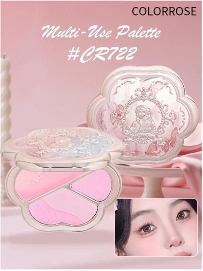 COLORROSE 压纹彩妆盘，腮红+修容+高光+眼影三合一彩妆盘，哑光和珠光眼影盘，高显色度，持久闪亮眼影，质地柔滑轻盈，内含镜子、高光、修容和腮红粉盒