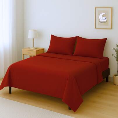 Set de sábanas Individual diseño liso de color sólido para cama 2800 Hilos, 4 piezas / 1 Forro,1 Sábana plana y 2 Funda de Almohada, Frescas y Suaves