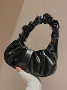 1pc Girls' Fashionable Ruched Hand-Held Tote Bag, Suitable For Daily Outings - White - View 15