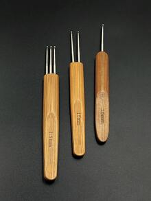 Bộ kim móc tóc dreadlock chuyên nghiệp, kim bện cán tre 0.5mm/0.75mm/1.0mm/1.25mm/1.5mm, kim đơn/đôi/ba ngạnh, dụng cụ nối tóc thích hợp sử dụng trong salon, bảo dưỡng dreadlock, bện tóc kiểu châu Phi. - Đầu cacbua bạc đơn đôi ba - Xem 9