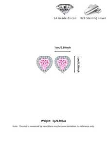 925纯银糖果粉色立方氧化锆心形耳钉，全镶钻优雅设计，适合日常/旅行/派对佩戴，附赠精美礼盒 - 粉色 - 查看 2