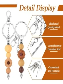 18pcs/Set Blank Beaded Keychain DIY Kit, Metal Beaded Keychain, Silver Bead Keychain Accessories For DIY Crafts, Jewelry Making, Gifts - Keychain - View 8