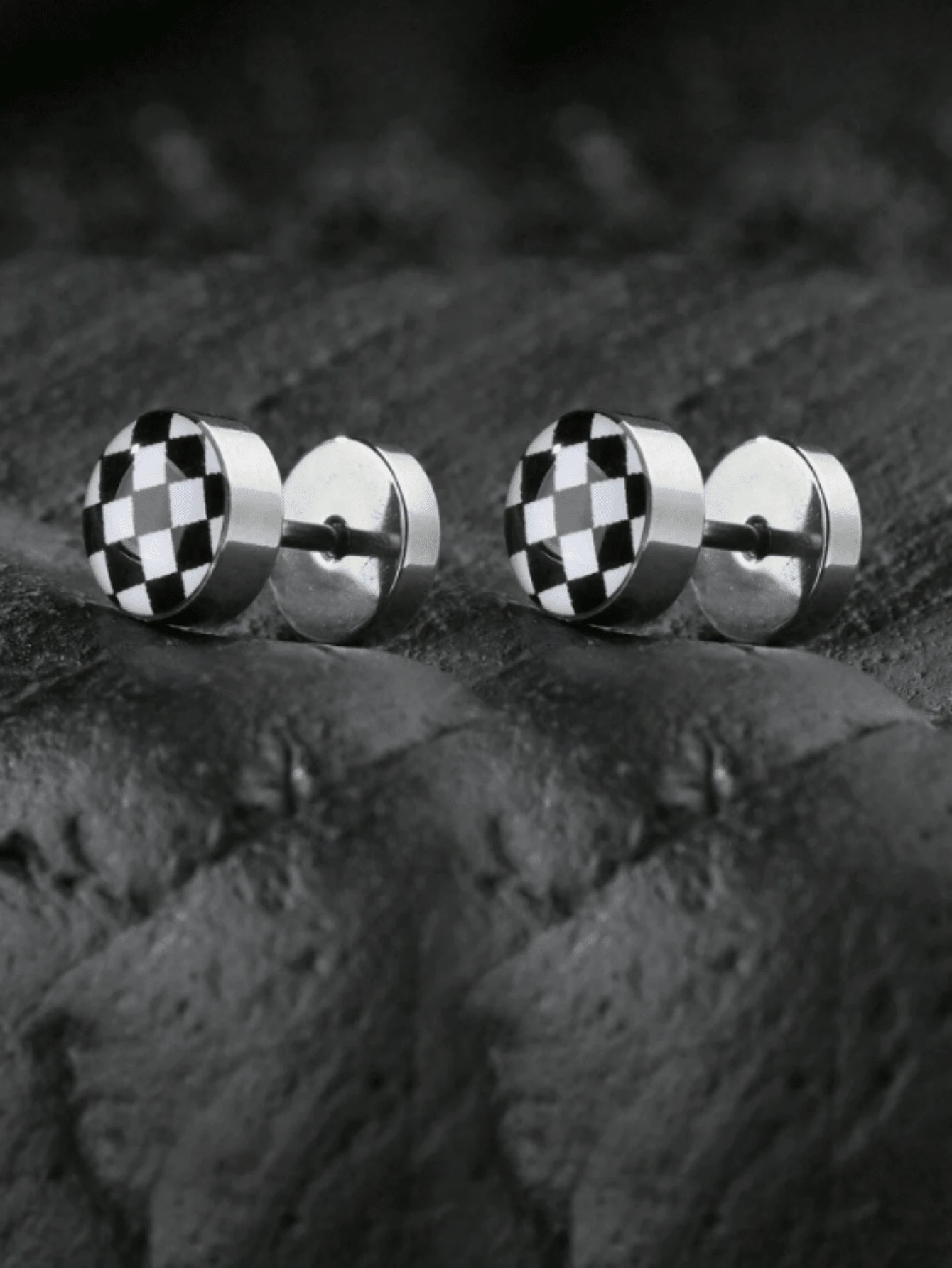 1对时尚优雅街头朋克黑白格纹男女通用耳钉，百搭休闲、聚会、派对场合，适合作为情人节、返校季、情侣生日礼物 - 彩色 - 查看 1