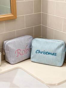 Personalized Embroidered Tulle Makeup Bag, Embroidered Makeup Bag, Personalized Bridesmaid Makeup Bag, Seersucker Cosmetic Bag For Girl, Large Capacity Cosmetic Bag, Bridesmaid Bridal Gifts, Makeup Organizer, Monogrammed Toiletry Bag, Embroidered Make Up Bag,Bridesmaid Makeup Bag, Bridesmaid Gift - Multicolor - View 10