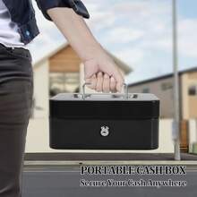 1pc Compact Metal Cash Box With Combination Lock, Secure Lock Box With Money Tray, Glossy Black Finish, Perfect For Retailers, Personal Use, Home Office And Secure Storage - Black - View 3