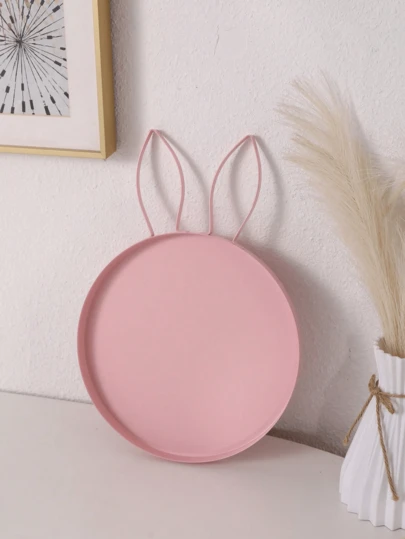 1pc Pink Bunny Easter Tray, Iron Round Rabbit Shaped Storage Dish, Easter Decor DIY Tray, Candle Holder Afternoon Tea Jewelry Cosmetics Organizer, Holiday Gift Home Decor