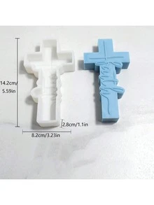符文十字形蜡烛硅胶模具，DIY树脂石膏装饰小雕像模具 - 白色 - 查看 3