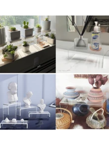 3/4/5 Stücke Acryl Präsentationsständer Set, transparenter Aufbewahrungsständer geeignet für Sammlerstücke, Desserts, kleine Figuren, Cupcakes und Süßigkeiten, mehrstöckiger rechteckiger Tischorganizer, einsetzbar für Zuhause, Küche, Büro, Wohnheim Dekoration und Aufbewahrung - Transparent - Übersicht 5