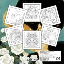 花与猫涂色书：神秘猫咪插画，搭配玫瑰、鲜花和奇幻花卉场景，适合成人和青少年放松涂色，是送给爱猫人士的完美礼物，充满神秘感的猫咪艺术，也是母亲节和父亲节的绝佳选择。 - 花朵和貓咪 - 查看 3