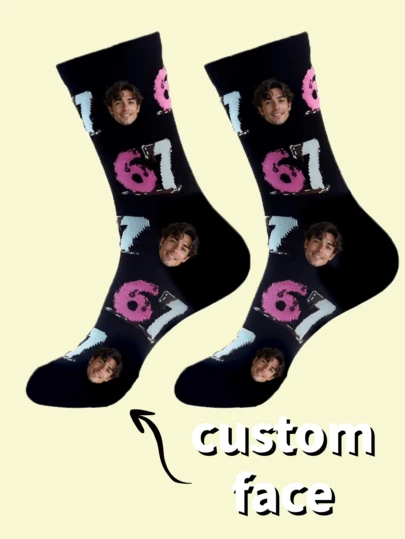 1 Pair Of Man Personalized Text Printed Face Fun Stockings, Customizable Photo And Name, Fun Custom Picture Couple Stockings, Suitable For Valentine's Day, Birthday Gifts And Other Occasions.