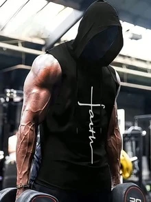 Men's Solid Color Drawstring Hooded Casual Top, Emo - Black - View 2