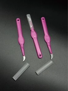 3pcs Sickle-Shaped Seam Ripper Set, Pink Non-Slip Handle, With Transparent Protective Cover, Portable Sewing Tool For Embroidery, Clothing Alteration, Home DIY - Pink Sickle Thread Remover - View 2