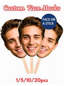 1/5/10/20个装个性化照片人脸手持扇 – 定制大头像镂空扇，可上传照片制作趣味人脸扇道具，适用于生日派对装饰、婚礼招待会、新娘送礼会、单身派对等场合，也可作为朋友或家人的定制人脸扇，情人节派对礼物，毕业庆典道具，拍照道具，轻便派对用品 - 彩色 - 查看 2