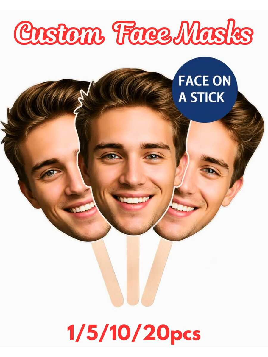 1/5/10/20个装个性化照片人脸手持扇 – 定制大头像镂空扇，可上传照片制作趣味人脸扇道具，适用于生日派对装饰、婚礼招待会、新娘送礼会、单身派对等场合，也可作为朋友或家人的定制人脸扇，情人节派对礼物，毕业庆典道具，拍照道具，轻便派对用品