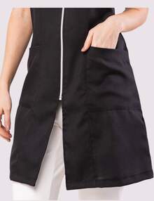 Women's Lab Coat With Fitted Zipper Short Sleeve In Oxford Mag - Black - View 3