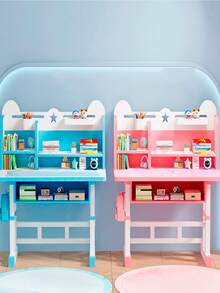 Children's Chairs And Desk With Adjustable Shelves And Table - Blue - View 2