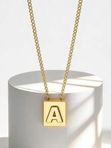 Charm-In Minimalist Cube Letter Plated Gold Necklace For Women, Versatile All-Season Design, Delicate Valentine's Gift For Girlfriend - Yellow Gold - View 10
