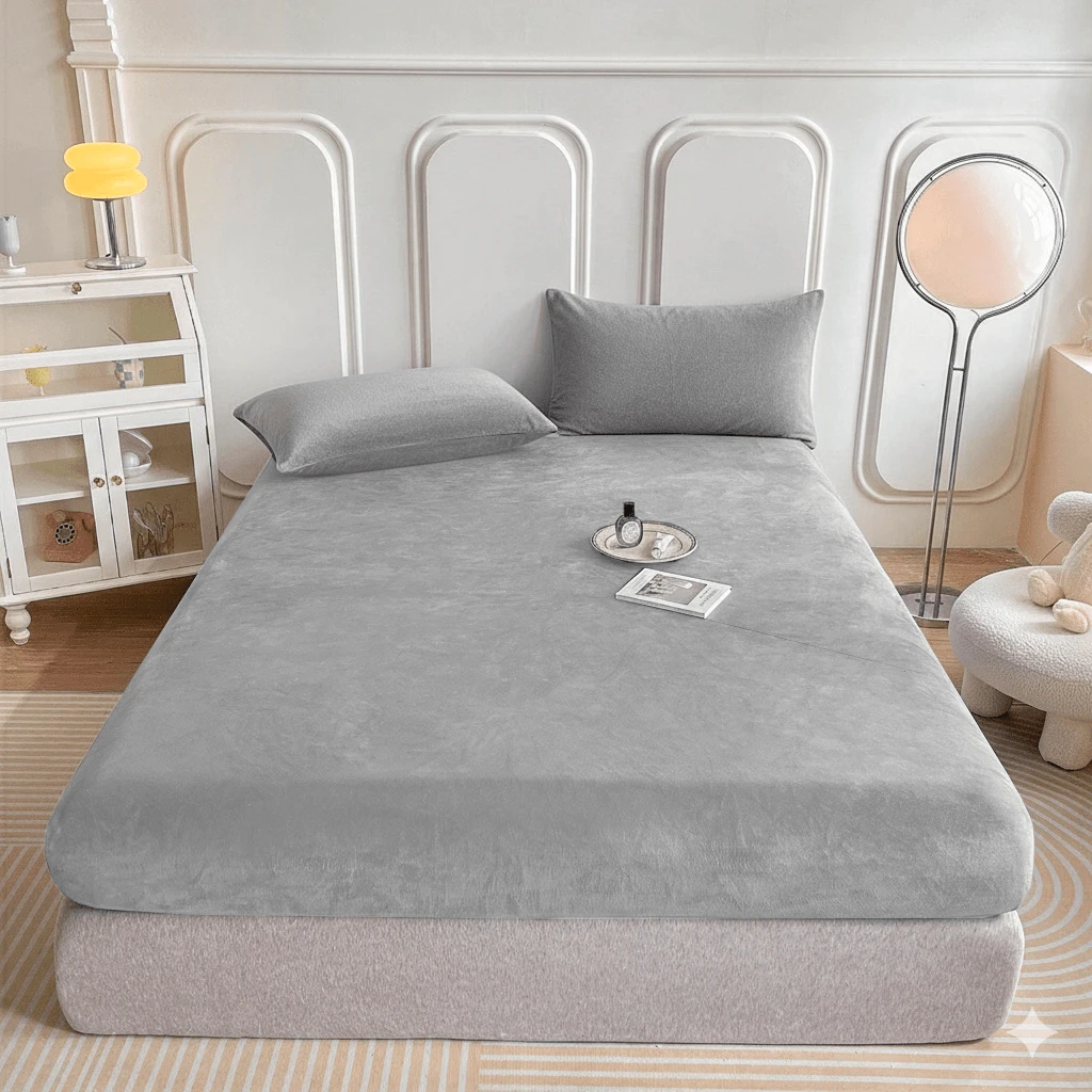 King Size Fleece Sheet Set Measuring 260x230cm. Softness And Comfort. - 灰色 - 查看 1