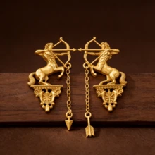 一对不对称马头箭形耳环，珠宝礼品 - 金色 - 查看 3