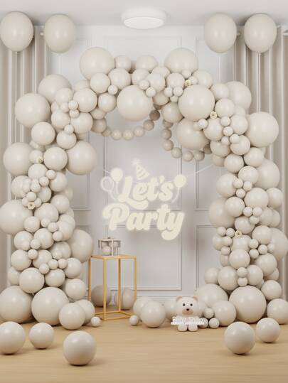 White Beach Balloons 84/126/167/230/314pcs - 18", 12", 10", 5" Thick Latex Balloons In Beige, Suitable For Gender Neutral Weddings, Engagements, Birthdays, Graduations, Gender Reveal Parties Decoration