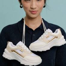 Women's Modern Platform Sneakers, Comfortable For Everyday Casual Wear, Stylish, Vacation, Lace-Up, Party, Office, Outdoor - 香檳色 - 查看 5